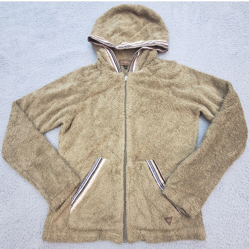 Wooly Bully Fleece Hoodie Womens Small Olive Green Full Zip Teddy Gorpcore Cozy